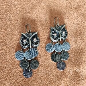 Silver Owl Dangle Earrings
